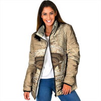 Tonga Skink Kava Bowl Padded Jacket Vintage Tongan Ngatu Pattern