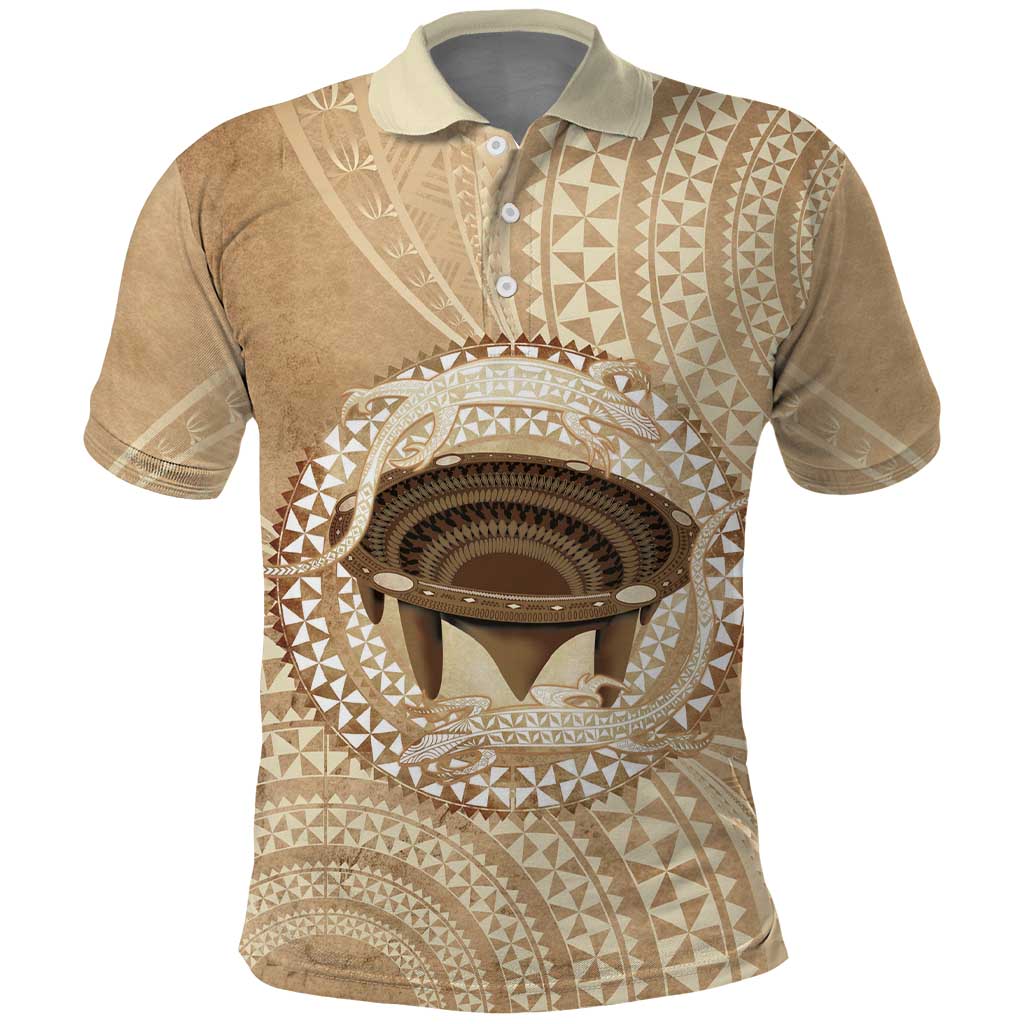 Tonga Skink Kava Bowl Polo Shirt Vintage Tongan Ngatu Pattern