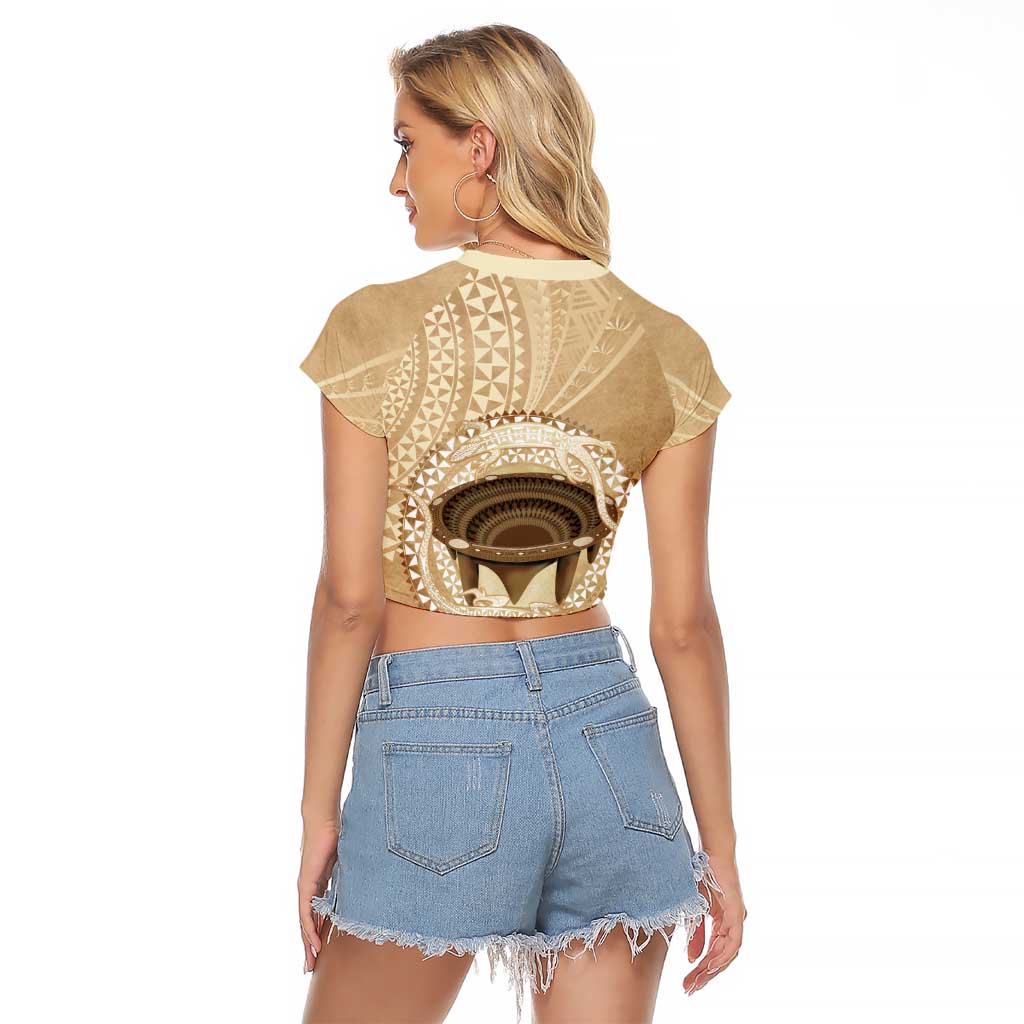 Tonga Skink Kava Bowl Raglan Cropped T Shirt Vintage Tongan Ngatu Pattern