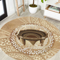 Tonga Skink Kava Bowl Round Carpet Vintage Tongan Ngatu Pattern