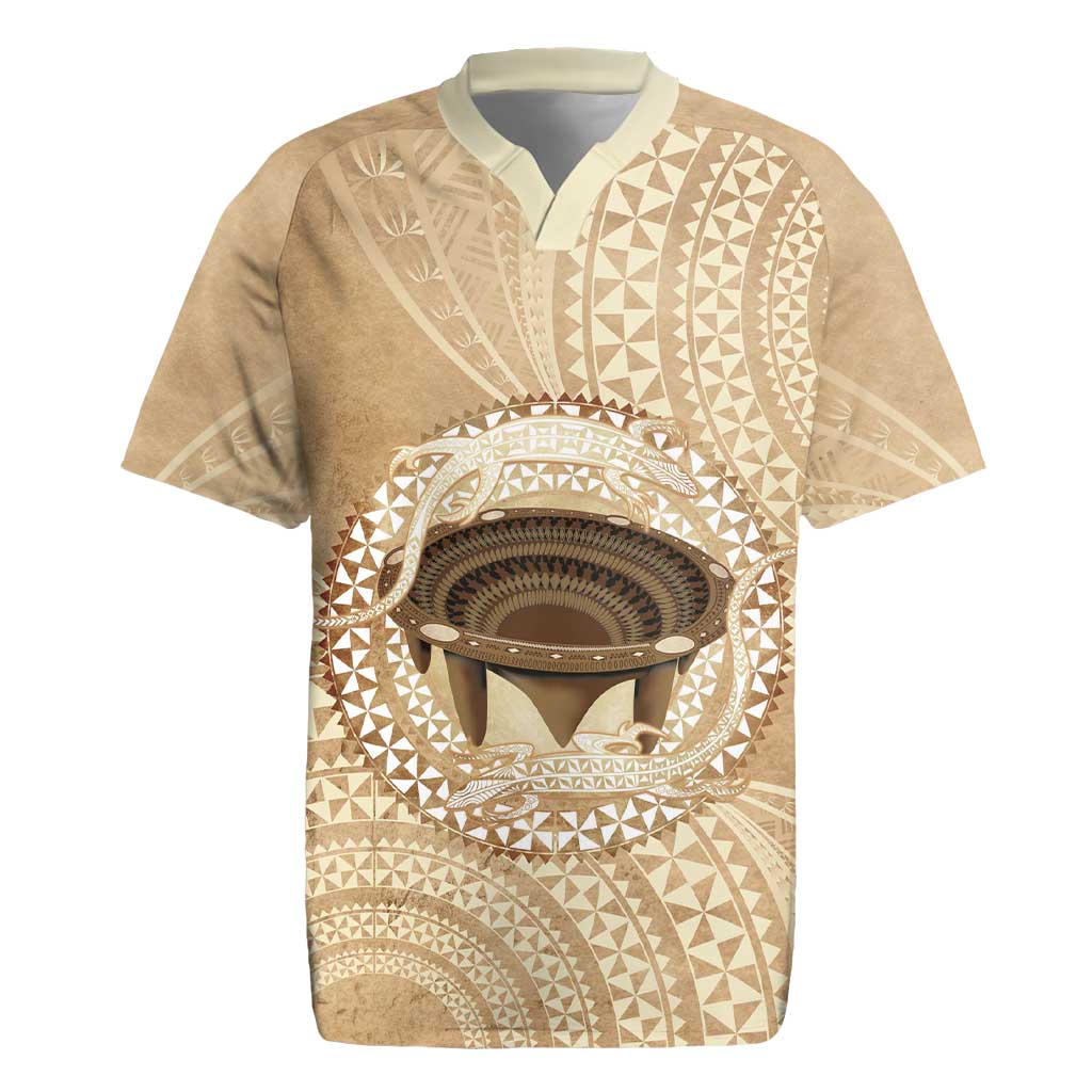Tonga Skink Kava Bowl Rugby Jersey Vintage Tongan Ngatu Pattern