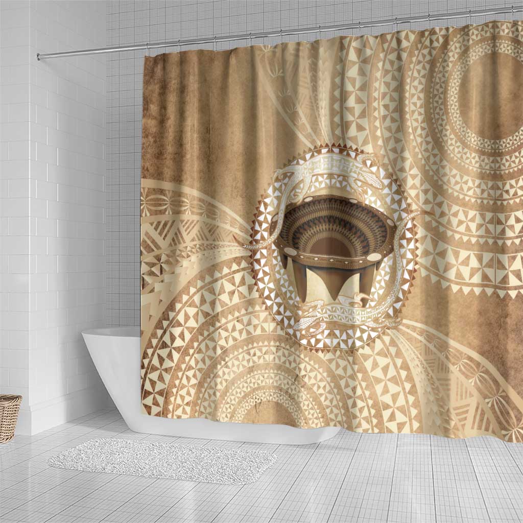Tonga Skink Kava Bowl Shower Curtain Vintage Tongan Ngatu Pattern