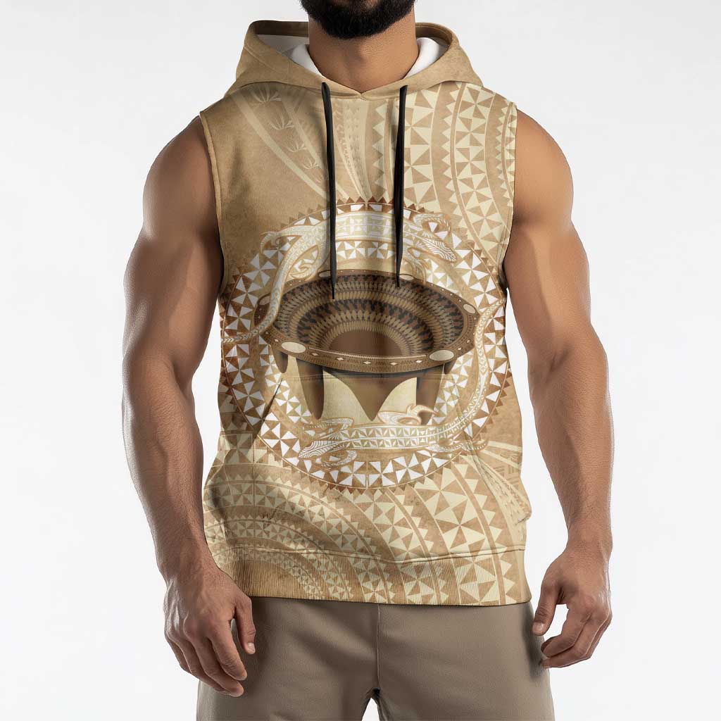 Tonga Skink Kava Bowl Sleeveless Hoodie Vintage Tongan Ngatu Pattern