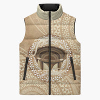 Tonga Skink Kava Bowl Sleeveless Puffer Jacket Vintage Tongan Ngatu Pattern
