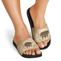 Tonga Skink Kava Bowl Slide Sandals Vintage Tongan Ngatu Pattern
