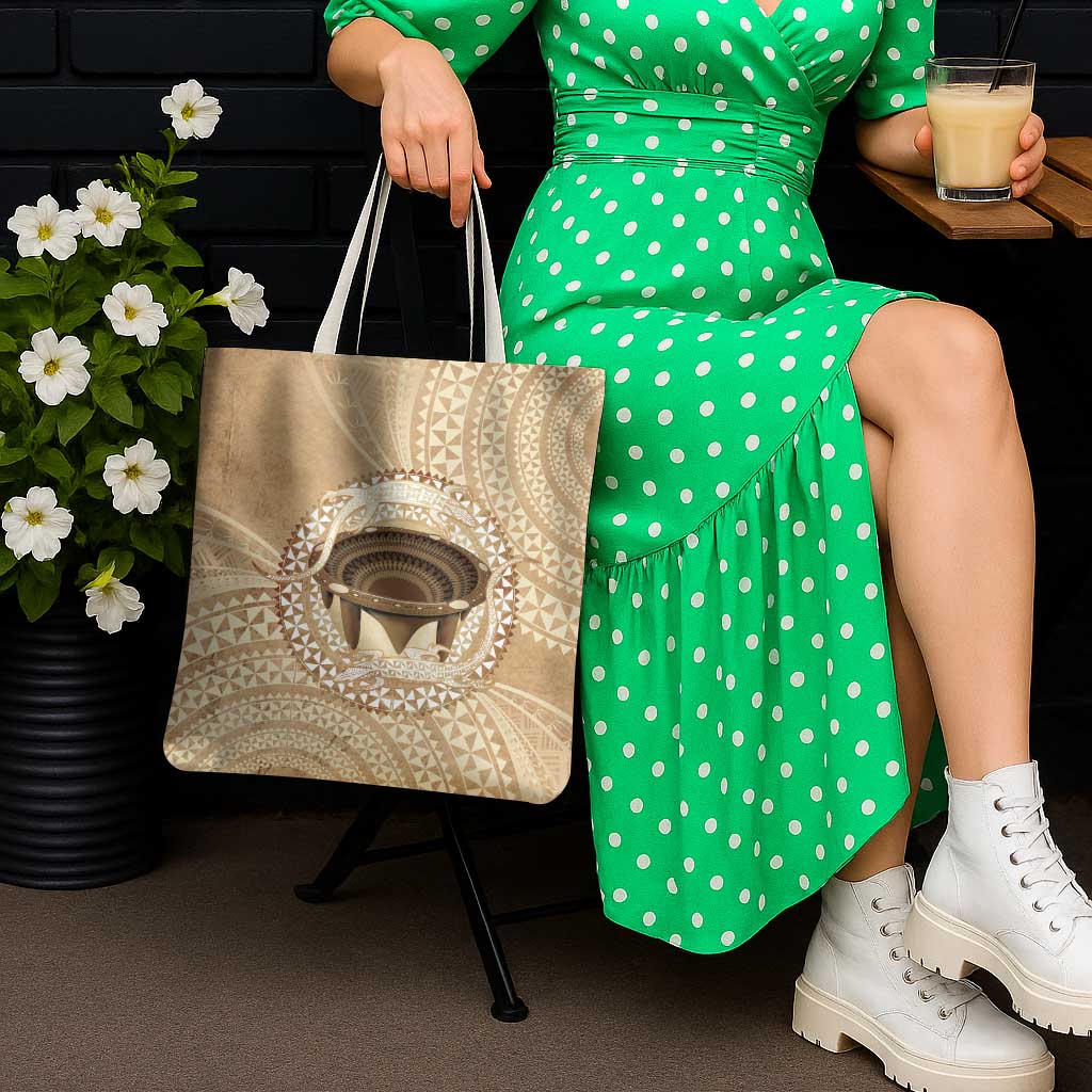 Tonga Skink Kava Bowl Tote Bag Vintage Tongan Ngatu Pattern