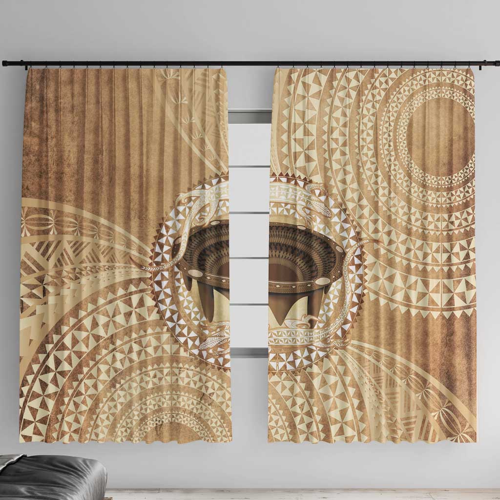 Tonga Skink Kava Bowl Window Curtain Vintage Tongan Ngatu Pattern