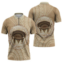Tonga Skink Kava Bowl Zipper Polo Shirt Vintage Tongan Ngatu Pattern