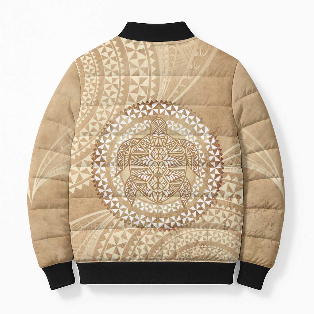 Tonga Ngatu Turtle Bomber Puffer Jacket Vintage Tongan Tapa Cloth