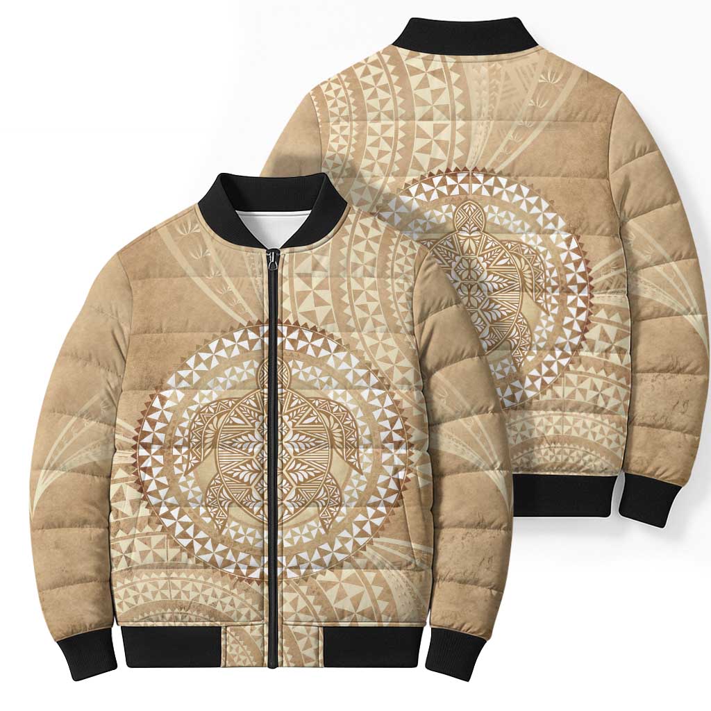 Tonga Ngatu Turtle Bomber Puffer Jacket Vintage Tongan Tapa Cloth