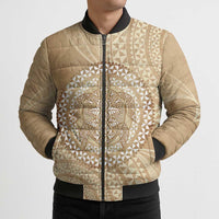 Tonga Ngatu Turtle Bomber Puffer Jacket Vintage Tongan Tapa Cloth