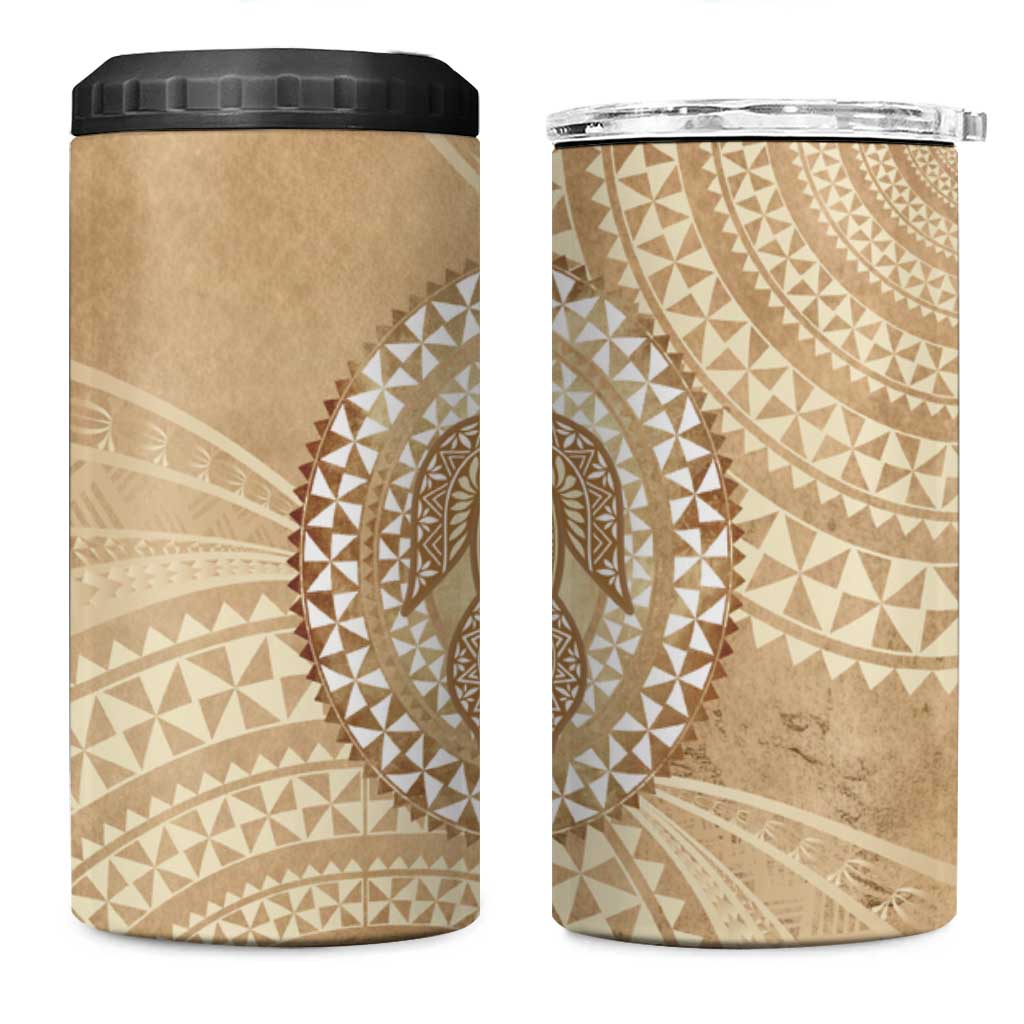 Tonga Ngatu Turtle 4 in 1 Can Cooler Tumbler Vintage Tongan Tapa Cloth