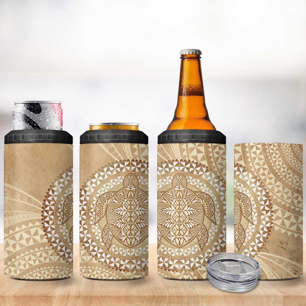 Tonga Ngatu Turtle 4 in 1 Can Cooler Tumbler Vintage Tongan Tapa Cloth