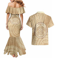 Tonga Ngatu Turtle Couples Matching Mermaid Dress and Hawaiian Shirt Vintage Tongan Tapa Cloth