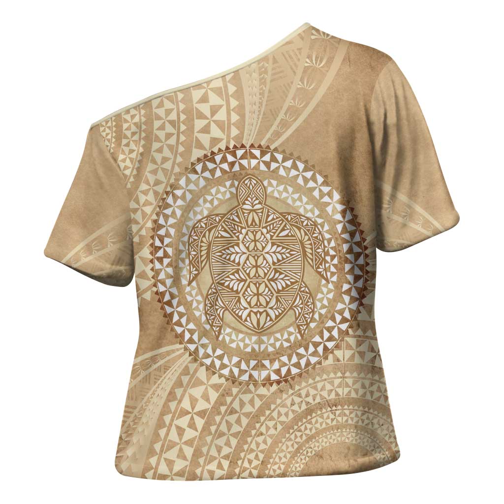 Tonga Ngatu Turtle Cross Shoulder Shirt Vintage Tongan Tapa Cloth