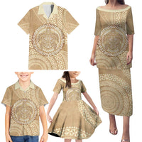 Tonga Ngatu Turtle Family Matching Puletasi and Hawaiian Shirt Vintage Tongan Tapa Cloth LT14 - Polynesian Pride