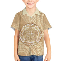 Tonga Ngatu Turtle Family Matching Puletasi and Hawaiian Shirt Vintage Tongan Tapa Cloth LT14 Son's Shirt Brown - Polynesian Pride
