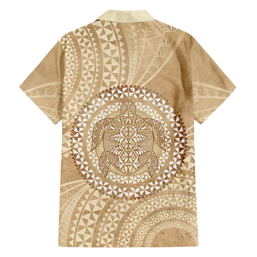 Tonga Ngatu Turtle Family Matching Short Sleeve Bodycon Dress and Hawaiian Shirt Vintage Tongan Tapa Cloth LT14 - Polynesian Pride