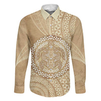 Tonga Ngatu Turtle Family Matching Summer Maxi Dress and Hawaiian Shirt Vintage Tongan Tapa Cloth LT14 Dad's Shirt - Long Sleeve Brown - Polynesian Pride