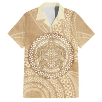 Tonga Ngatu Turtle Family Matching Tank Maxi Dress and Hawaiian Shirt Vintage Tongan Tapa Cloth LT14 Dad's Shirt - Short Sleeve Brown - Polynesian Pride