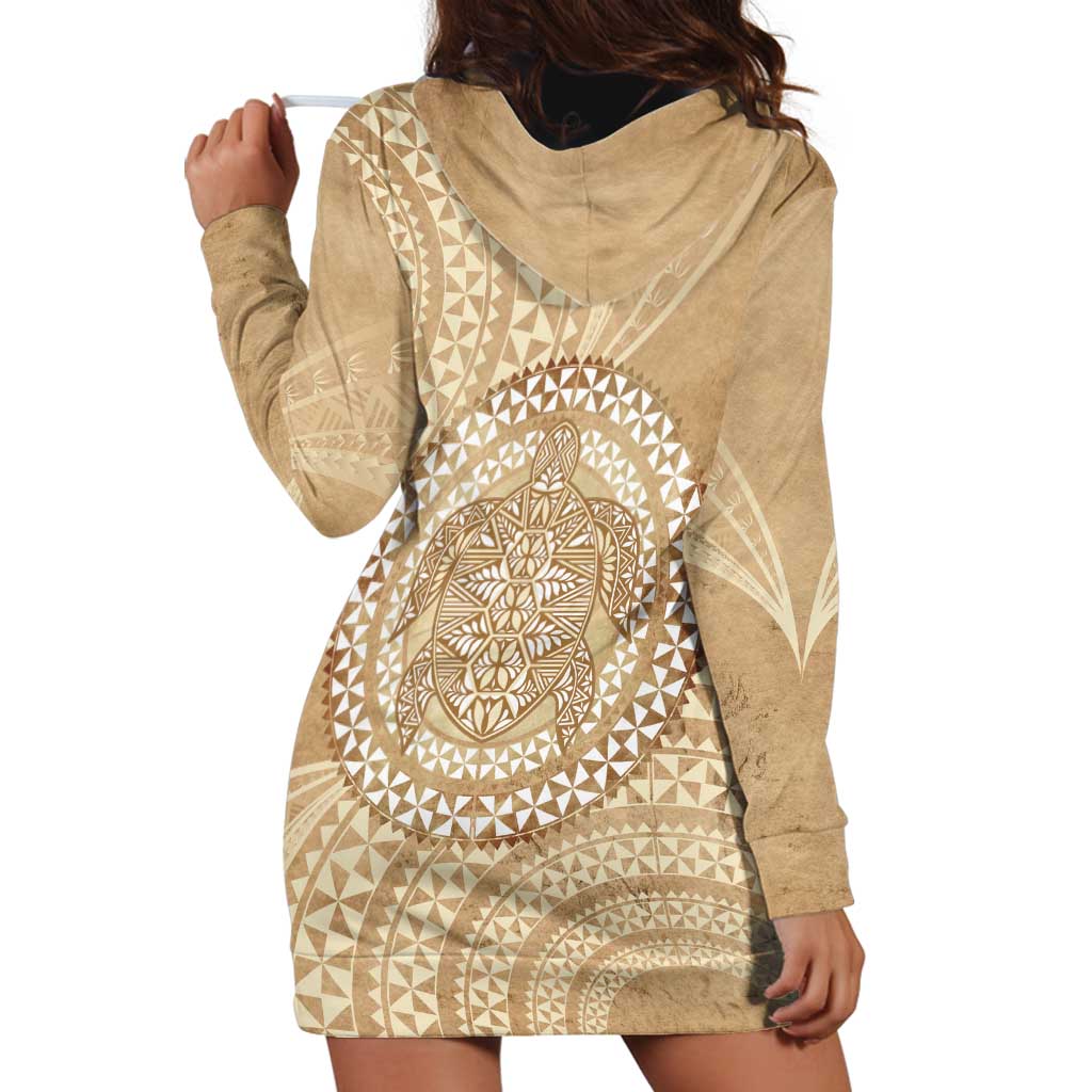 Tonga Ngatu Turtle Hoodie Dress Vintage Tongan Tapa Cloth