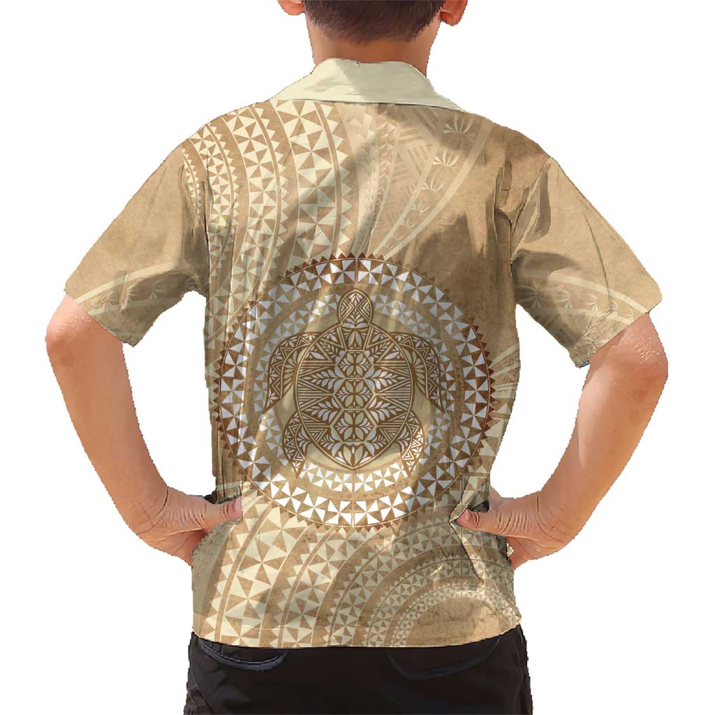 Tonga Ngatu Turtle Kid Hawaiian Shirt Vintage Tongan Tapa Cloth