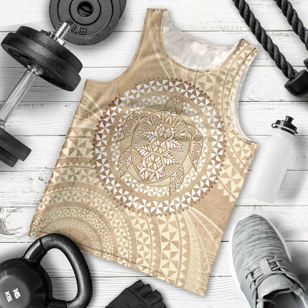 Tonga Ngatu Turtle Men Tank Top Vintage Tongan Tapa Cloth