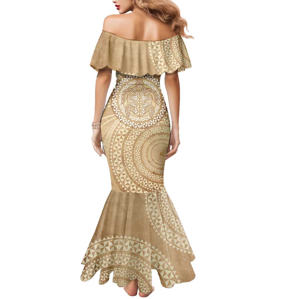Tonga Ngatu Turtle Mermaid Dress Vintage Tongan Tapa Cloth