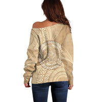 Tonga Ngatu Turtle Off Shoulder Sweater Vintage Tongan Tapa Cloth