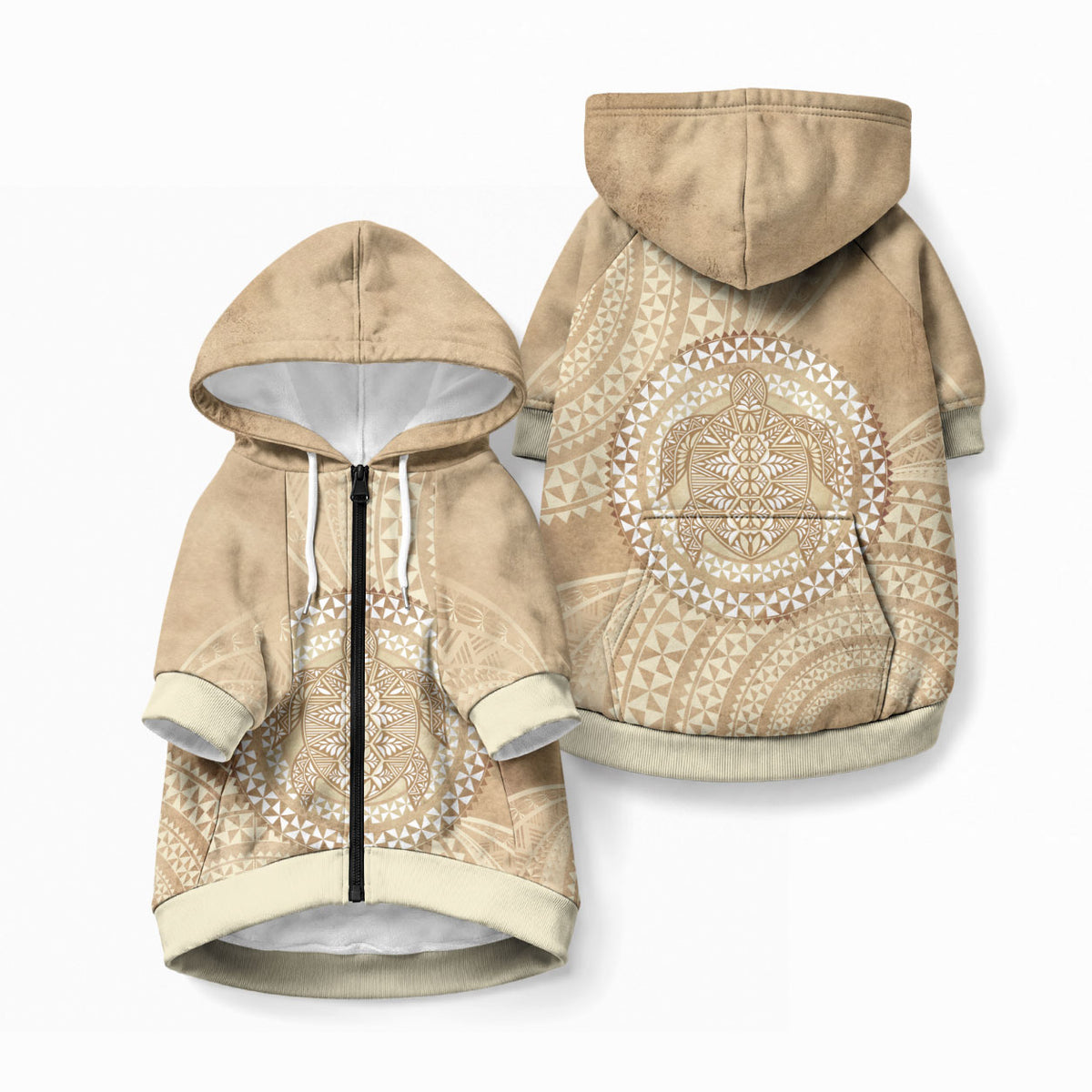 Tonga Ngatu Turtle Pet Hoodie Vintage Tongan Tapa Cloth LT14 Zip-up Brown - Polynesian Pride