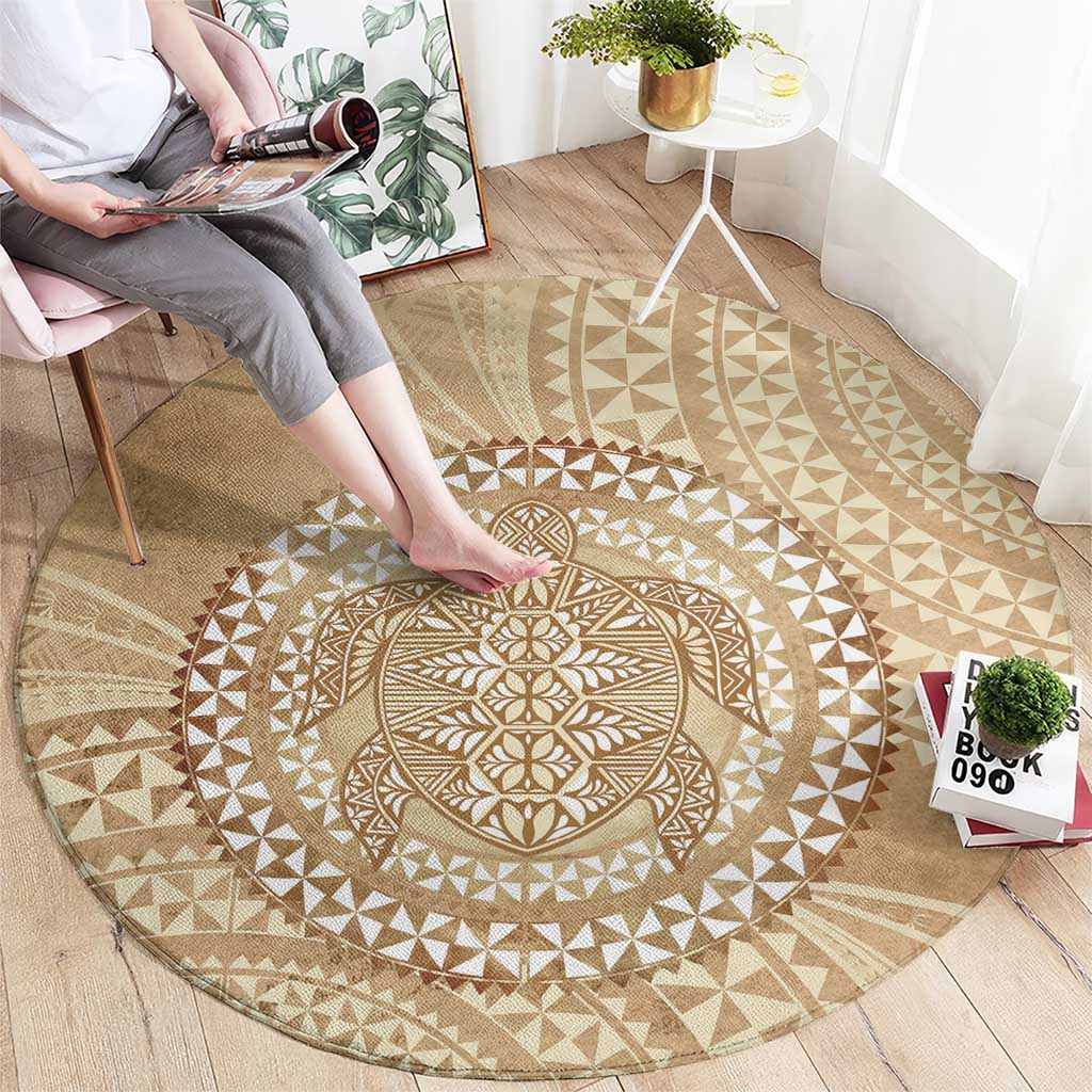 Tonga Ngatu Turtle Round Carpet Vintage Tongan Tapa Cloth