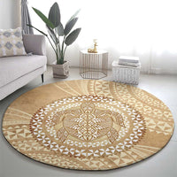 Tonga Ngatu Turtle Round Carpet Vintage Tongan Tapa Cloth