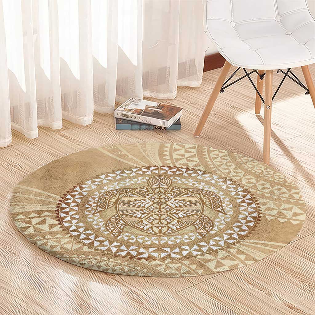 Tonga Ngatu Turtle Round Carpet Vintage Tongan Tapa Cloth