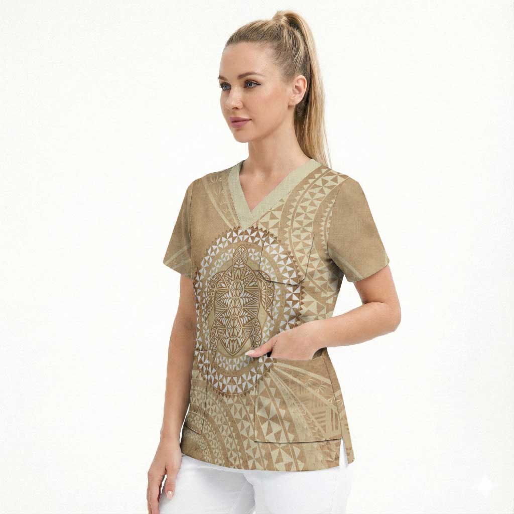 Tonga Ngatu Turtle Scrub Top Vintage Tongan Tapa Cloth