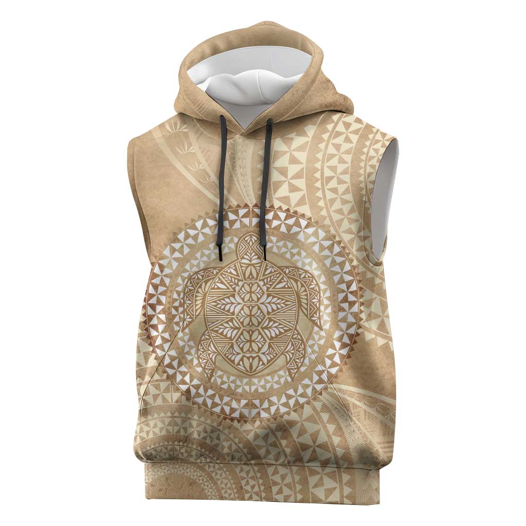 Tonga Ngatu Turtle Sleeveless Hoodie Vintage Tongan Tapa Cloth