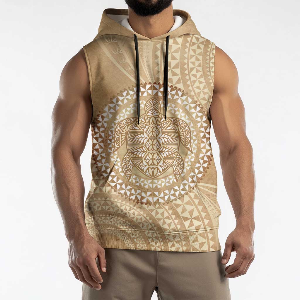 Tonga Ngatu Turtle Sleeveless Hoodie Vintage Tongan Tapa Cloth