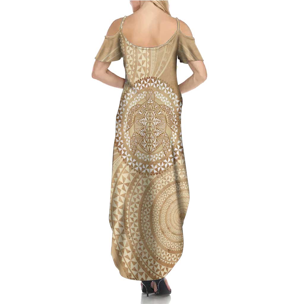 Tonga Ngatu Turtle Summer Maxi Dress Vintage Tongan Tapa Cloth