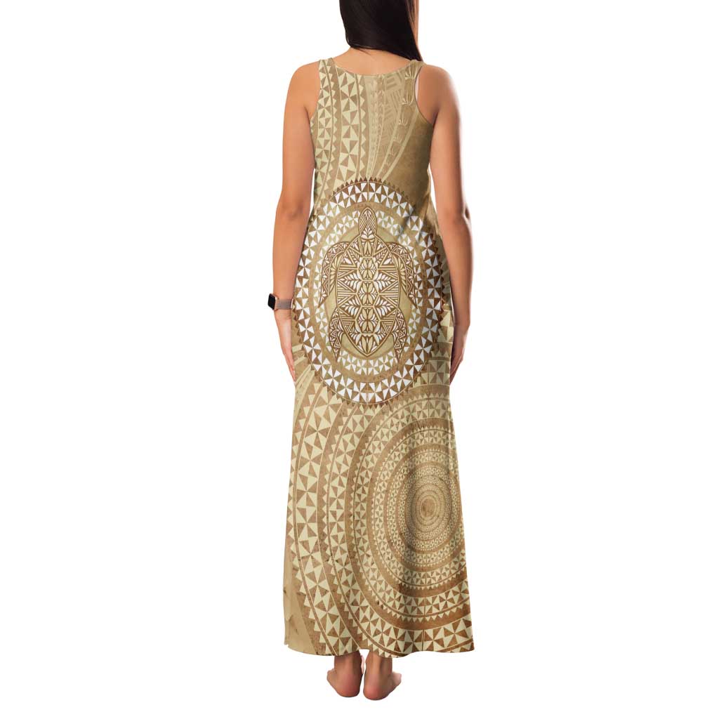 Tonga Ngatu Turtle Tank Maxi Dress Vintage Tongan Tapa Cloth