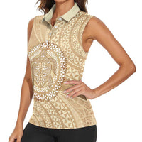 Tonga Ngatu Turtle Women Sleeveless Polo Shirt Vintage Tongan Tapa Cloth