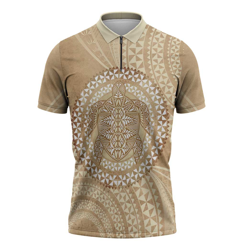 Tonga Ngatu Turtle Zipper Polo Shirt Vintage Tongan Tapa Cloth