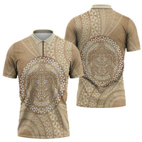 Tonga Ngatu Turtle Zipper Polo Shirt Vintage Tongan Tapa Cloth