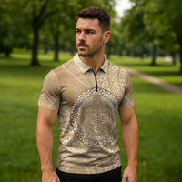 Tonga Ngatu Turtle Zipper Polo Shirt Vintage Tongan Tapa Cloth
