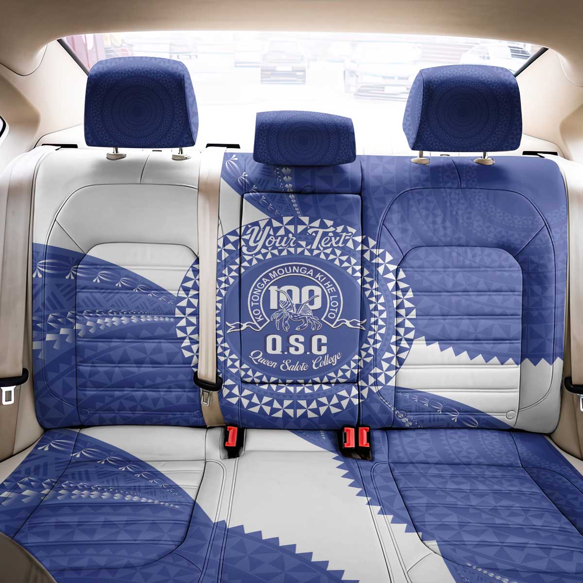 Queen Salote College 100th Anniversary Personalized Back Car Seat Cover Est 1926 Kolisi Fefine Tongan Ngatu Pattern