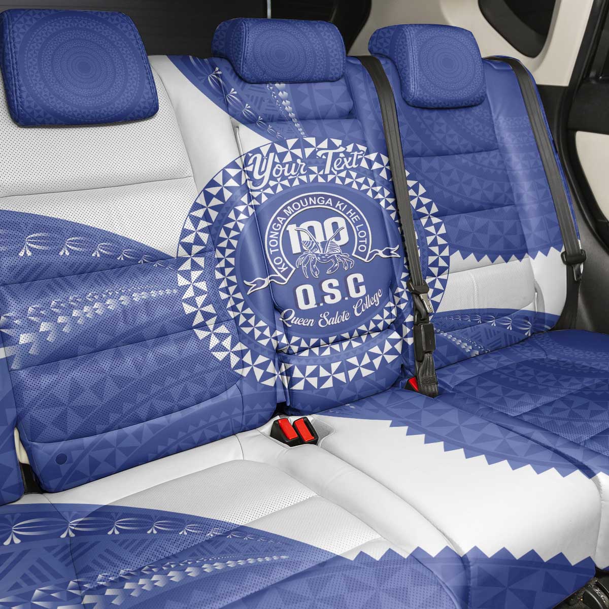 Queen Salote College 100th Anniversary Personalized Back Car Seat Cover Est 1926 Kolisi Fefine Tongan Ngatu Pattern