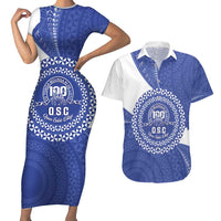 Queen Salote College 100th Anniversary Personalized Couples Matching Short Sleeve Bodycon Dress and Hawaiian Shirt Est 1926 Kolisi Fefine Tongan Ngatu Pattern LT14 Blue - Polynesian Pride