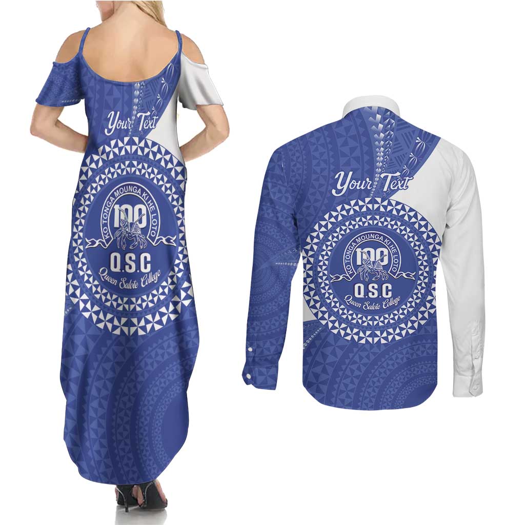Queen Salote College 100th Anniversary Personalized Couples Matching Summer Maxi Dress and Long Sleeve Button Shirt Est 1926 Kolisi Fefine Tongan Ngatu Pattern LT14 - Polynesian Pride