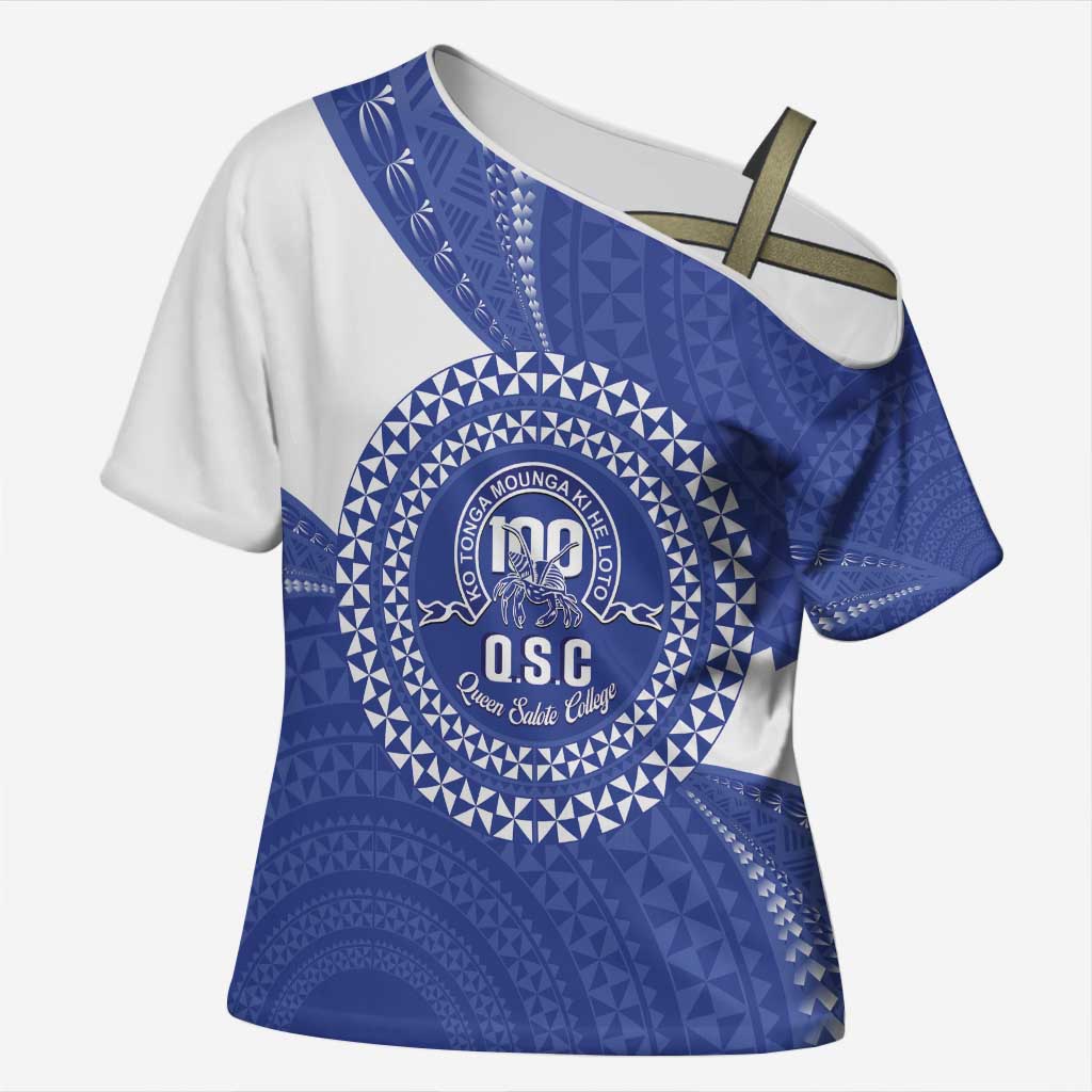 Queen Salote College 100th Anniversary Personalized Cross Shoulder Shirt Est 1926 Kolisi Fefine Tongan Ngatu Pattern
