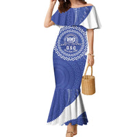 Queen Salote College 100th Anniversary Personalized Family Matching Mermaid Dress and Hawaiian Shirt Est 1926 Kolisi Fefine Tongan Ngatu Pattern LT14 Mom's Dress Blue - Polynesian Pride