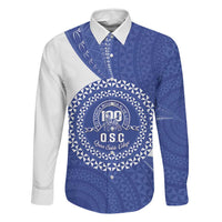 Queen Salote College 100th Anniversary Personalized Family Matching Puletasi and Hawaiian Shirt Est 1926 Kolisi Fefine Tongan Ngatu Pattern LT14 Dad's Shirt - Long Sleeve Blue - Polynesian Pride