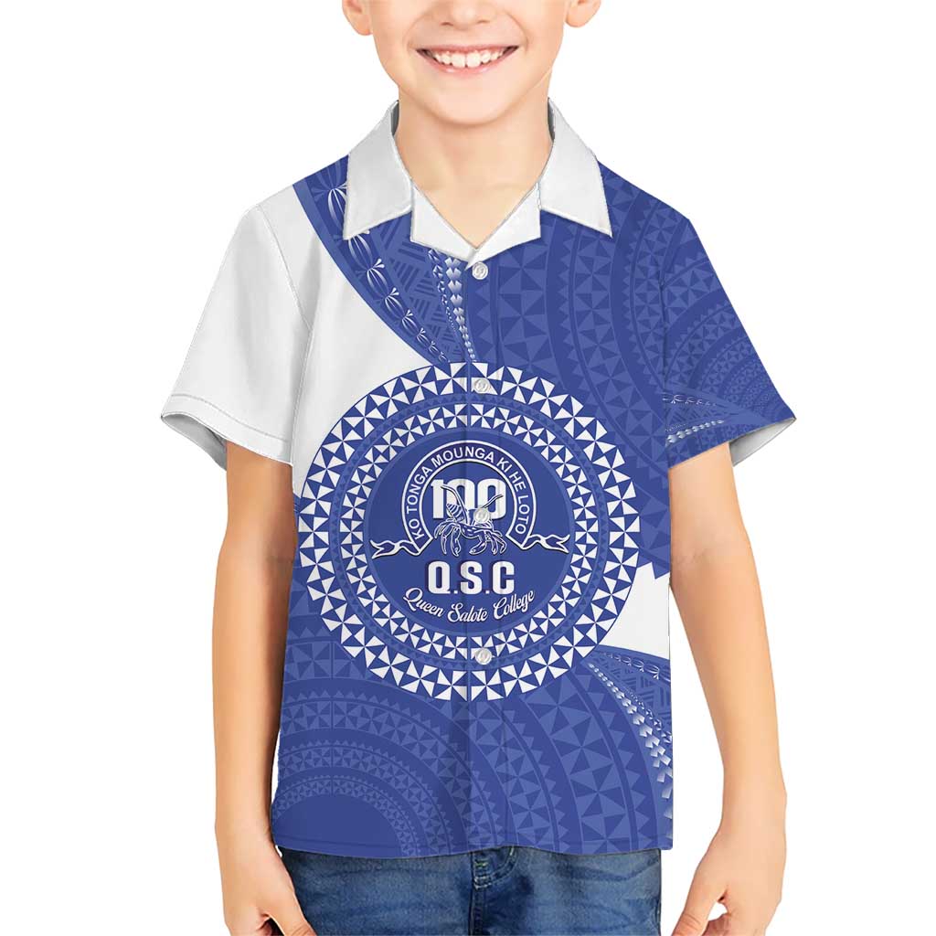 Queen Salote College 100th Anniversary Personalized Family Matching Tank Maxi Dress and Hawaiian Shirt Est 1926 Kolisi Fefine Tongan Ngatu Pattern LT14 Son's Shirt Blue - Polynesian Pride